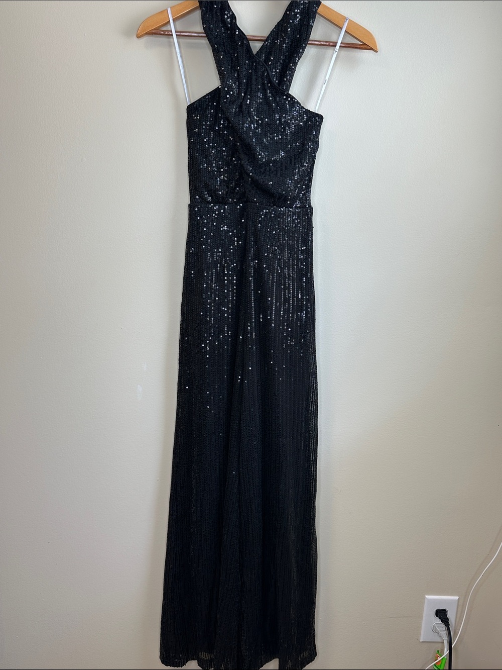 Lulus Black Sequin Halter Jumpsuit Size Small
